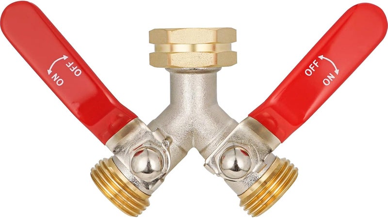 DINGBAI Hose Splitter 2 Way, High Flow Garden Hose Splitter, 3/4” Ght Inlet Brass Heavy Duty Hose Converter, Full Flow water 2 Way Faucet hose splitter, Long Handle Hose Valve Large Outlet. - Image 1